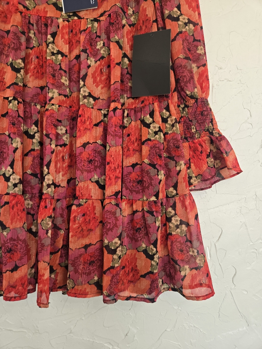 NWT Tuckernuck Pomander Place Floral Red Metallic Kenzo Dress, S - Picture 4 of 13